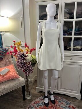 Meshki Ivory Square-Neck Mini Bridal Dress